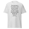 Unisex black t-shirt featuring Nelson Mandela Freedom quote typography printed across the front chest