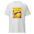 Unisex black t-shirt featuring vintage Wish or Work poster artwork printed across the front