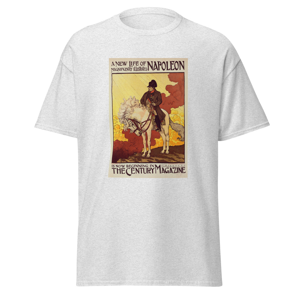 Unisex black t-shirt featuring vintage Life of Napoleon poster artwork printed across the front