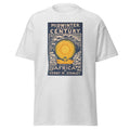 Unisex heather gray t-shirt featuring vintage Development of Africa poster artwork printed across the front