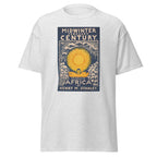 Unisex heather gray t-shirt featuring vintage Development of Africa poster artwork printed across the front