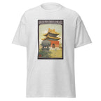 Unisex heather gray t-shirt featuring vintage South Manchuria Railway poster artwork printed across the front