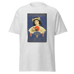Unisex heather gray t-shirt featuring vintage Oriental Steamship poster artwork printed across the front