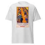 Unisex black t-shirt featuring vintage London Underground Vintage poster artwork printed across the front