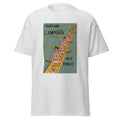 Unisex heather gray t-shirt featuring vintage Harvard Lampoon poster artwork printed across the front