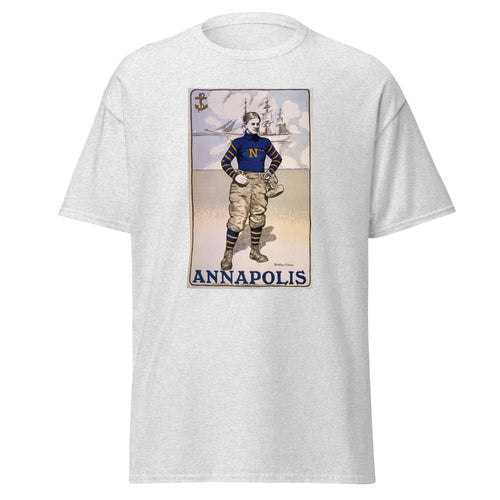 Unisex black t-shirt featuring vintage Annapolis Vintage poster artwork printed across the front