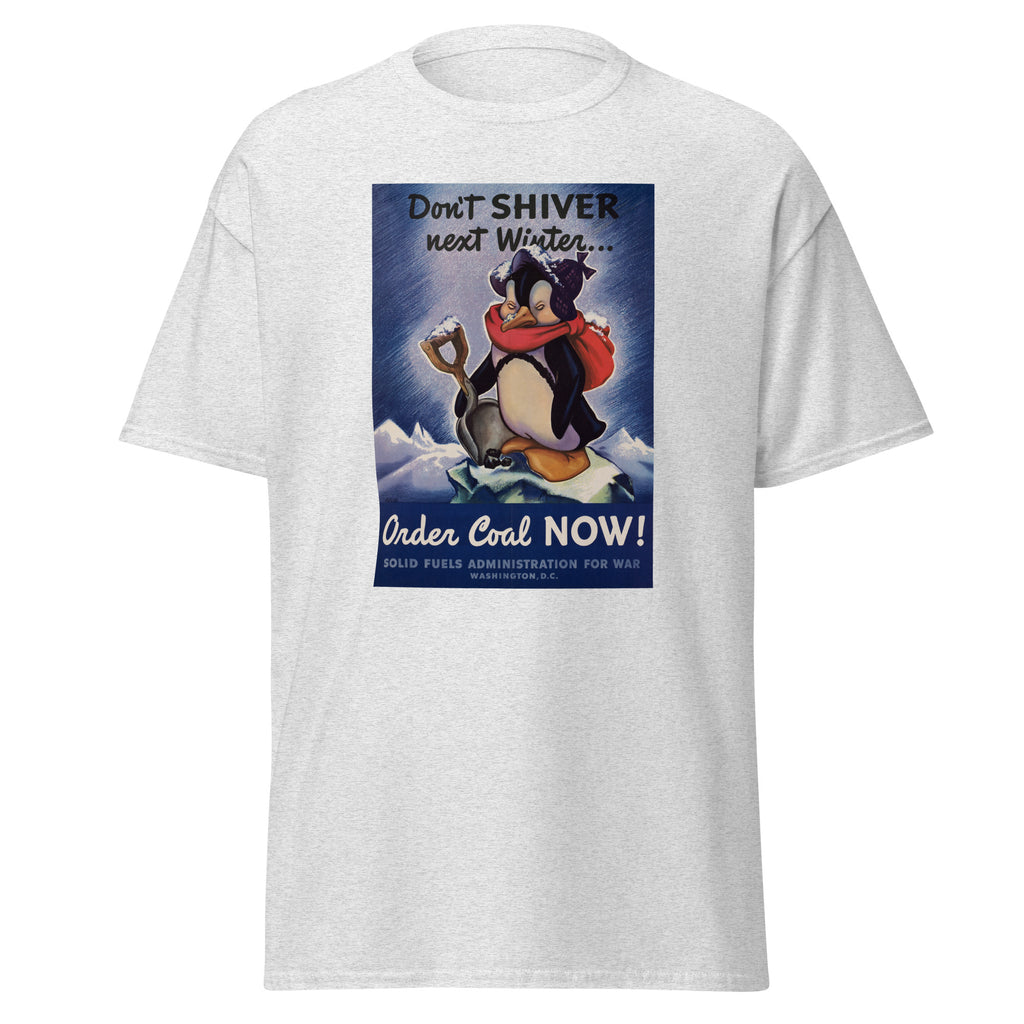 Unisex heather gray t-shirt featuring vintage Coal Vintage Poster poster artwork printed across the front