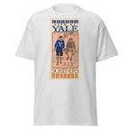 Unisex heather gray t-shirt featuring vintage Life at Yale Vintage poster artwork printed across the front