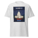 Unisex heather gray t-shirt featuring vintage American Airlines Washington poster artwork printed across the front