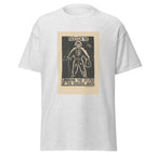 Unisex heather gray t-shirt featuring vintage Chile Anti Fascism poster artwork printed across the front