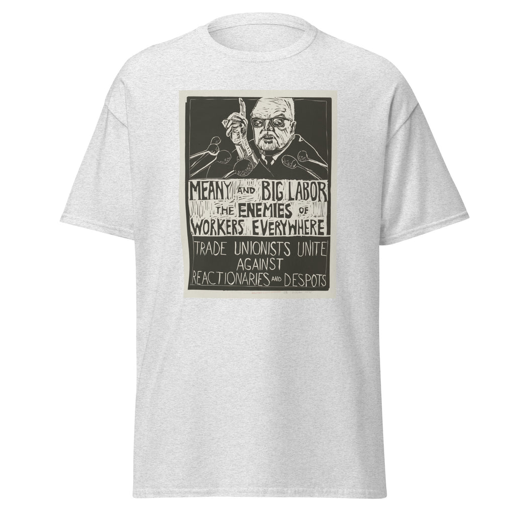 Unisex black t-shirt featuring vintage Trade Unionists Unite poster artwork printed across the front