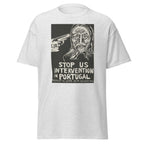 Unisex black t-shirt featuring vintage CIA Portugal poster artwork printed across the front