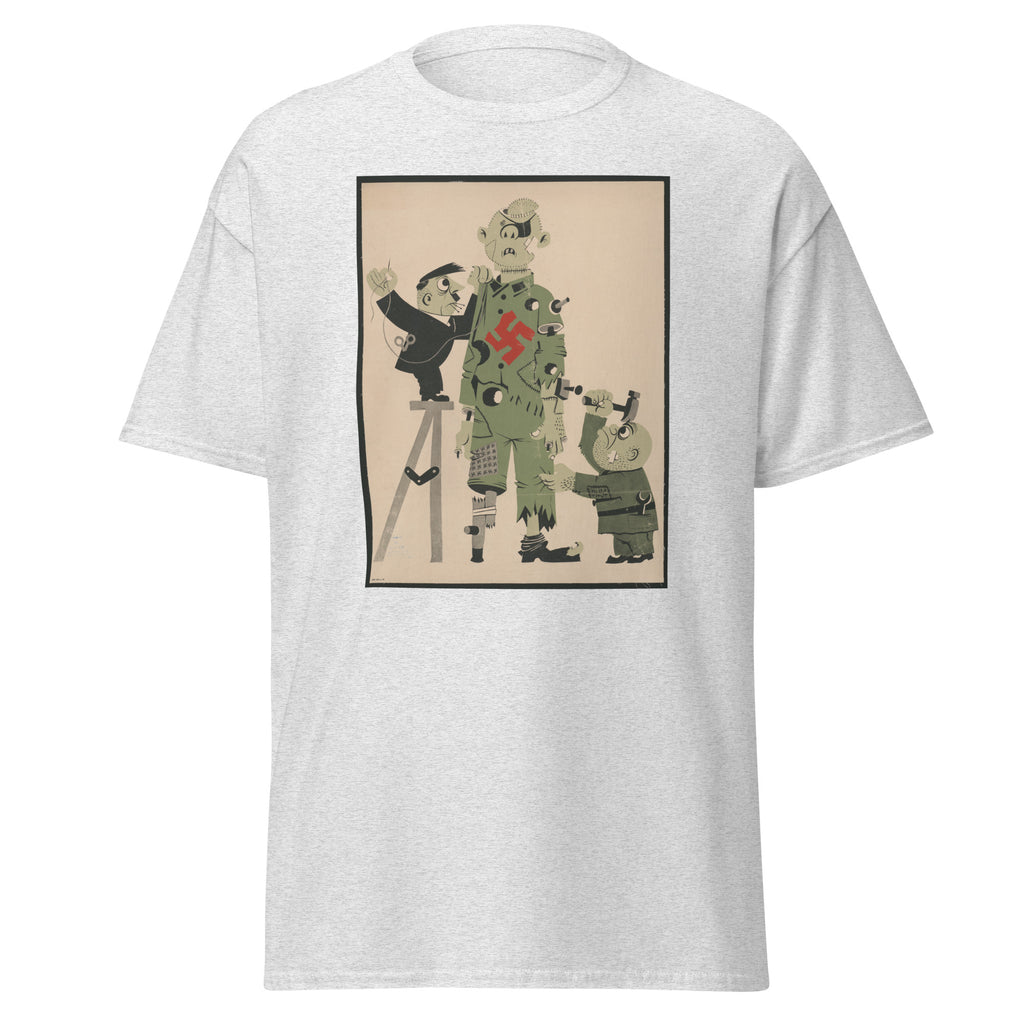 Unisex black t-shirt featuring vintage Hitler Vintage Poster poster artwork printed across the front
