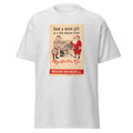 Unisex heather gray t-shirt featuring vintage Russian War Relief poster artwork printed across the front