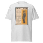 Unisex black t-shirt featuring vintage Mcclures Lincoln poster artwork printed across the front