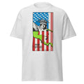 Unisex heather gray t-shirt featuring vintage US Intervention Vintage poster artwork printed across the front