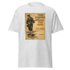 Unisex black t-shirt featuring vintage Navy Recruitment WWI poster artwork printed across the front