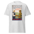 Unisex black t-shirt featuring Liberty Loan WWI quote typography printed across the front chest
