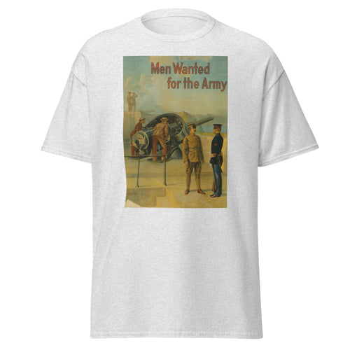 Unisex black t-shirt featuring vintage Army Recruitment Vintage poster artwork printed across the front