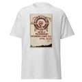 Unisex black t-shirt featuring vintage Wounded Knee Pilgrimage poster artwork printed across the front
