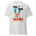 Unisex black t-shirt featuring vintage Dig for Victory poster artwork printed across the front