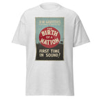 Unisex black t-shirt featuring vintage Birth of a Nation poster artwork printed across the front