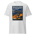 Unisex black t-shirt featuring vintage Rastus Johnson poster artwork printed across the front