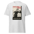 Unisex black t-shirt featuring vintage Every Rivet a Bullet poster artwork printed across the front