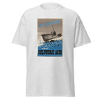 Unisex black t-shirt featuring vintage No Torpedoes Without Sulphuric Acid poster artwork printed across the front