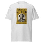 Unisex black t-shirt featuring vintage Salute the Soldier poster artwork printed across the front