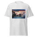 Unisex heather gray t-shirt featuring vintage USS Monitor poster artwork printed across the front
