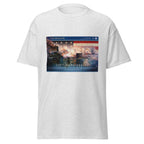 Unisex heather gray t-shirt featuring vintage USS Monitor poster artwork printed across the front