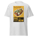 Unisex black t-shirt featuring vintage Dig for Victory poster artwork printed across the front