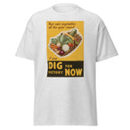 Unisex black t-shirt featuring vintage Dig for Victory poster artwork printed across the front