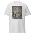 Unisex black t-shirt featuring vintage Independence Hall poster artwork printed across the front