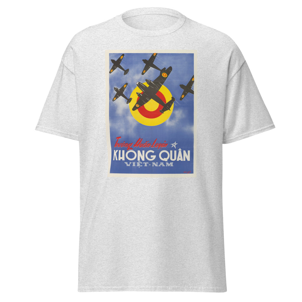 Unisex black t-shirt featuring vintage Vietnam War poster artwork printed across the front