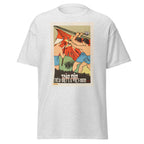 Unisex heather gray t-shirt featuring vintage Vietnam War poster artwork printed across the front