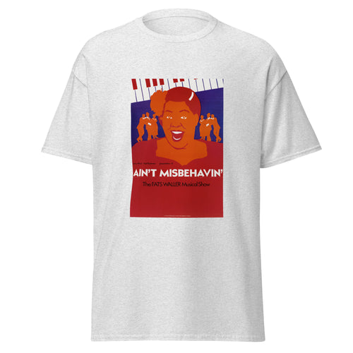 Unisex black t-shirt featuring vintage Aint Misbehavin Fats Waller poster artwork printed across the front