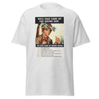 Unisex heather gray t-shirt featuring vintage Rising Sun Vintage poster artwork printed across the front