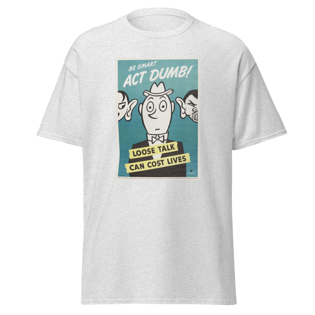 Unisex black t-shirt featuring vintage Loose Talk poster artwork printed across the front