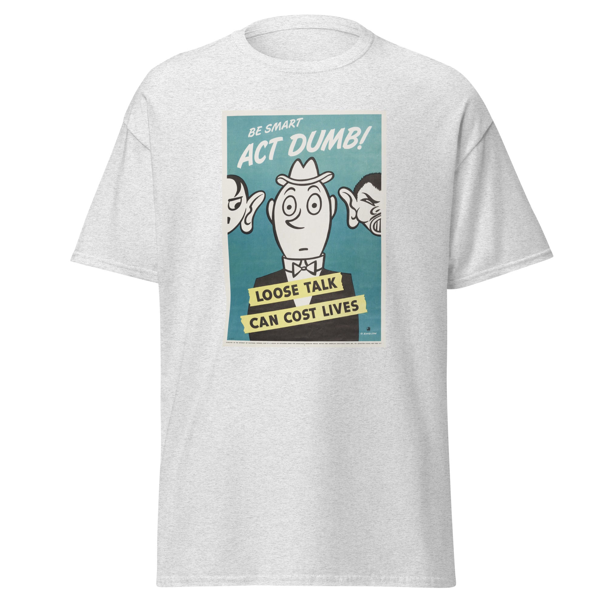 Unisex black t-shirt featuring vintage Loose Talk poster artwork printed across the front