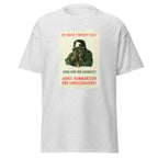Unisex heather gray t-shirt featuring vintage Wermacht Recruitment poster artwork printed across the front