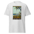 Unisex heather gray t-shirt featuring vintage Lindeman Vintage poster artwork printed across the front