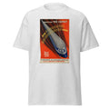 Unisex heather gray t-shirt featuring vintage Comet Train Vintage poster artwork printed across the front