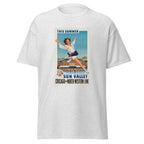Unisex heather gray t-shirt featuring vintage Sun Valley Vintage poster artwork printed across the front
