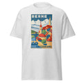 Unisex black t-shirt featuring vintage Berne Switzerland Vintage poster artwork printed across the front