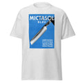 Unisex heather gray t-shirt featuring vintage Mictasol poster artwork printed across the front