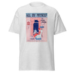 Unisex heather gray t-shirt featuring vintage All by Myself poster artwork printed across the front