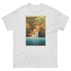 Unisex classic tee featuring Kawase Hasui's woodblock print of Ajame Senju Taki waterfall