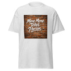 Unisex black t-shirt featuring vintage Writing on the Wall poster artwork printed across the front